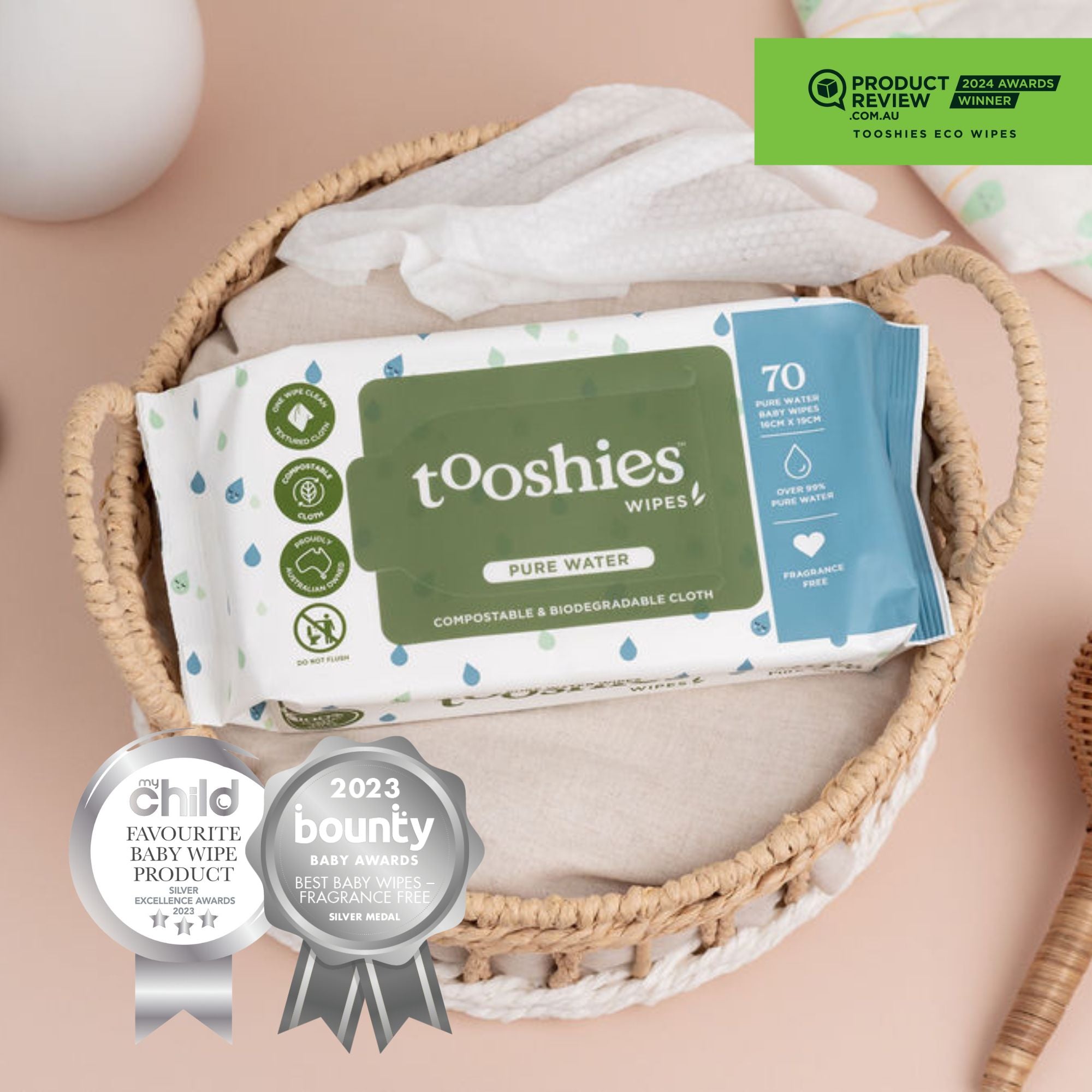 Tooshies Pure Water Wipes: Biodegradable Gentle